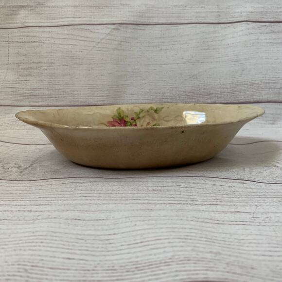 Antique Porcelain Cream Oval Bowl or Serving Dish with Roses Gold Chain 9" Long - Picture 2 of 16